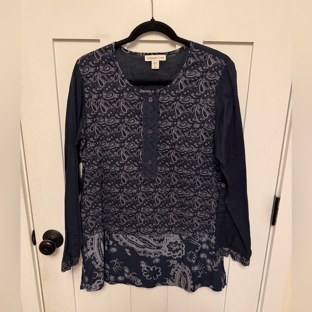 Coldwater Creek women's long-sleeve paisley tunic top size medium boho